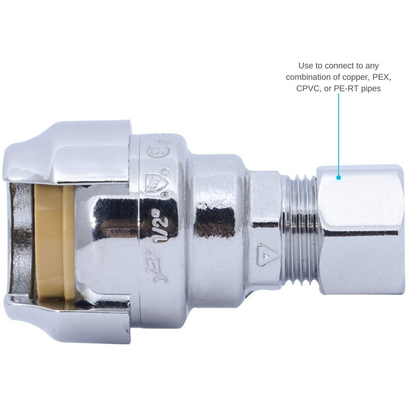 SharkBite 1/2 Inch (3/8 Inch OD) Barb Compression Adapter, Push To Connect Brass Plumbing Fitting, PEX Pipe, Copper, CPVC, PE-RT, HDPE, U637LFA - Image 2